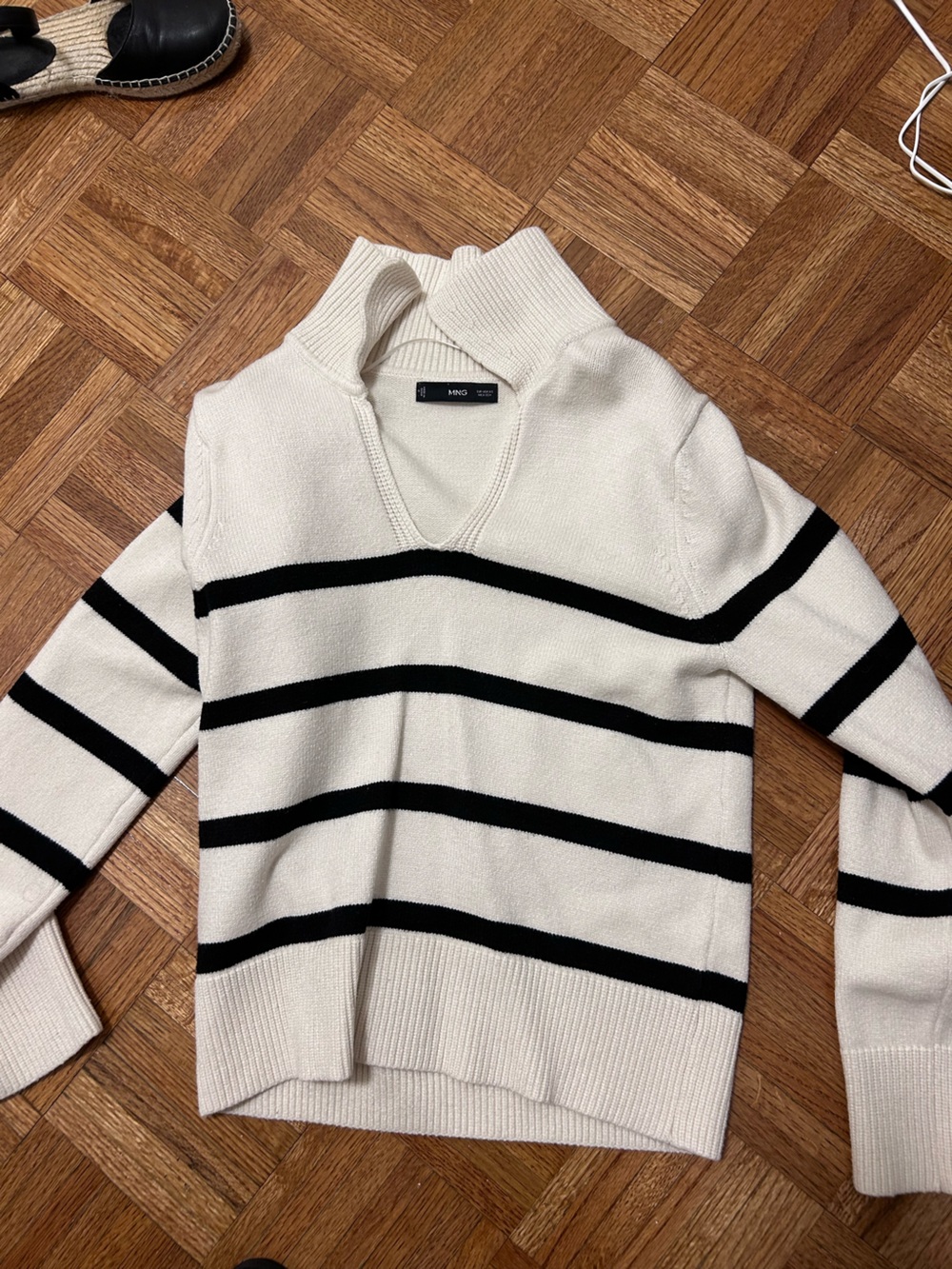 Striped Knit Sweater - Cream with Black Stripes